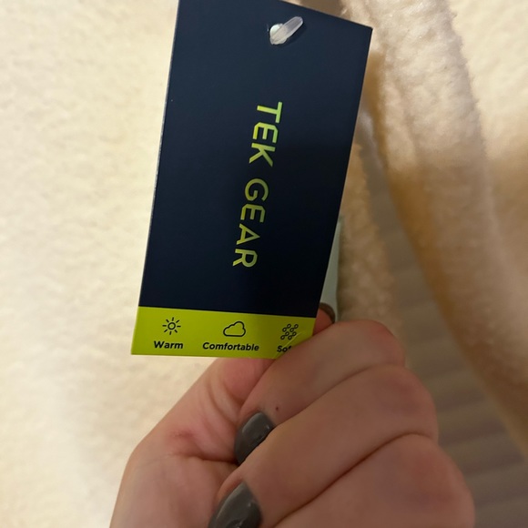 NWT Girls cream and teal  1/4 zip fleece hooded jacket 10/12 - Picture 4 of 6